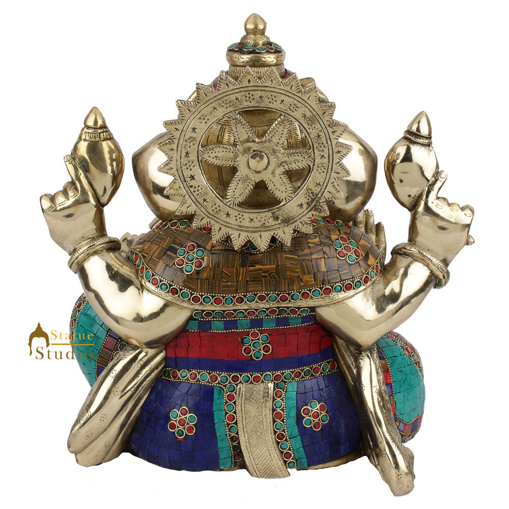 Handmade Inlay Lord Ganpati Vinayak Ganesha Murti Idol Décor Gift Statue 13" - Image 4