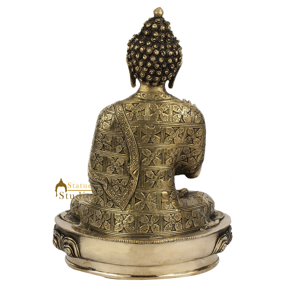 Fine Buddhism Lord Sakyamuni Buddha Carved Statue Décor Gift Idol Murti 12"