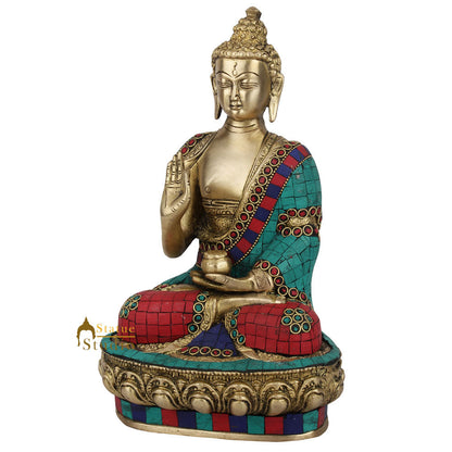 Indian Brass Handicraft Lord Buddha Blessing On Base Décor Gift Idol Statue 10" by vendor-unknown - Buddha (View 3)