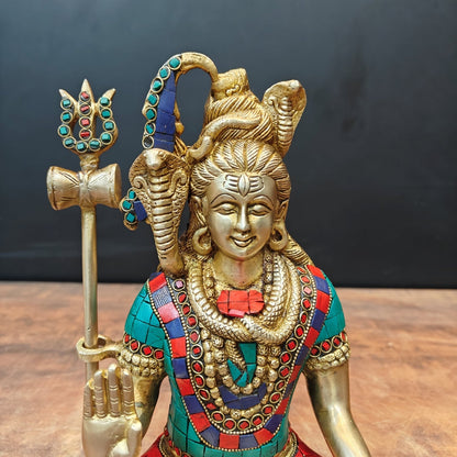 Brass Blessing Lord Shiva Statue For Temple Decor 10 Inch by vendor-unknown - Hindu Gods (View 2)