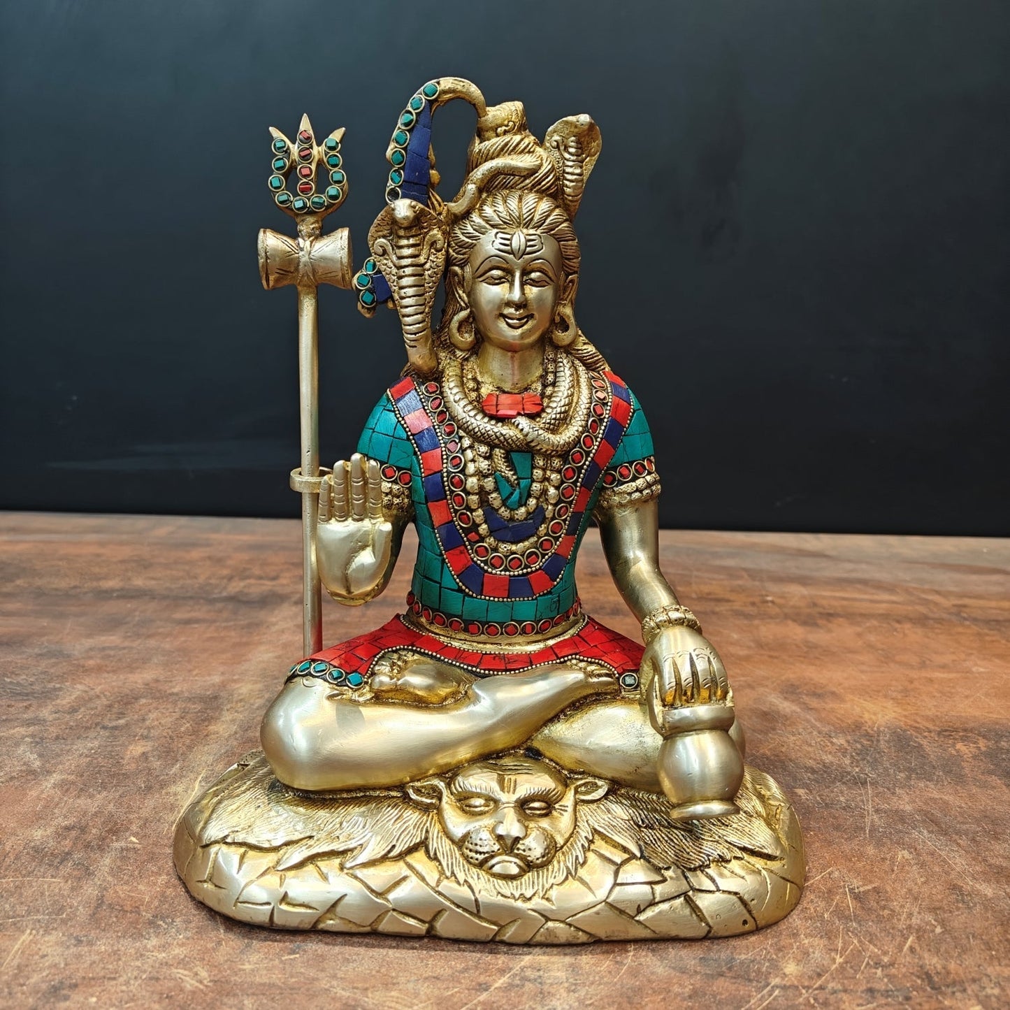Brass Blessing Lord Shiva Statue For Temple Decor 10 Inch