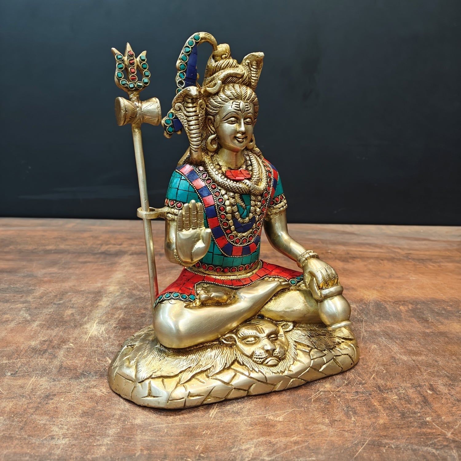 Brass Blessing Lord Shiva Statue For Temple Decor 10 Inch - Image 5