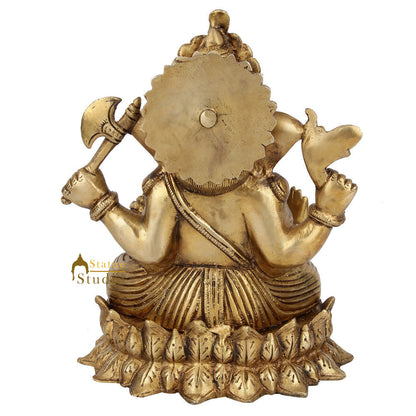 Indian Handmade Lord Ganpati Murit On Lotus Base Ganesha Décor Gift Statue 9" by vendor-unknown - Hindu Gods (View 4)