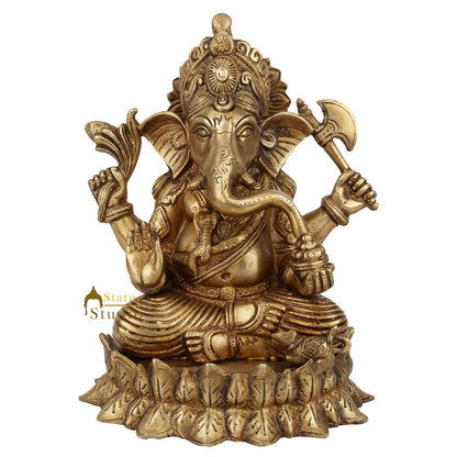 Indian Handmade Lord Ganpati Murit On Lotus Base Ganesha Décor Gift Statue 9" by vendor-unknown - Hindu Gods