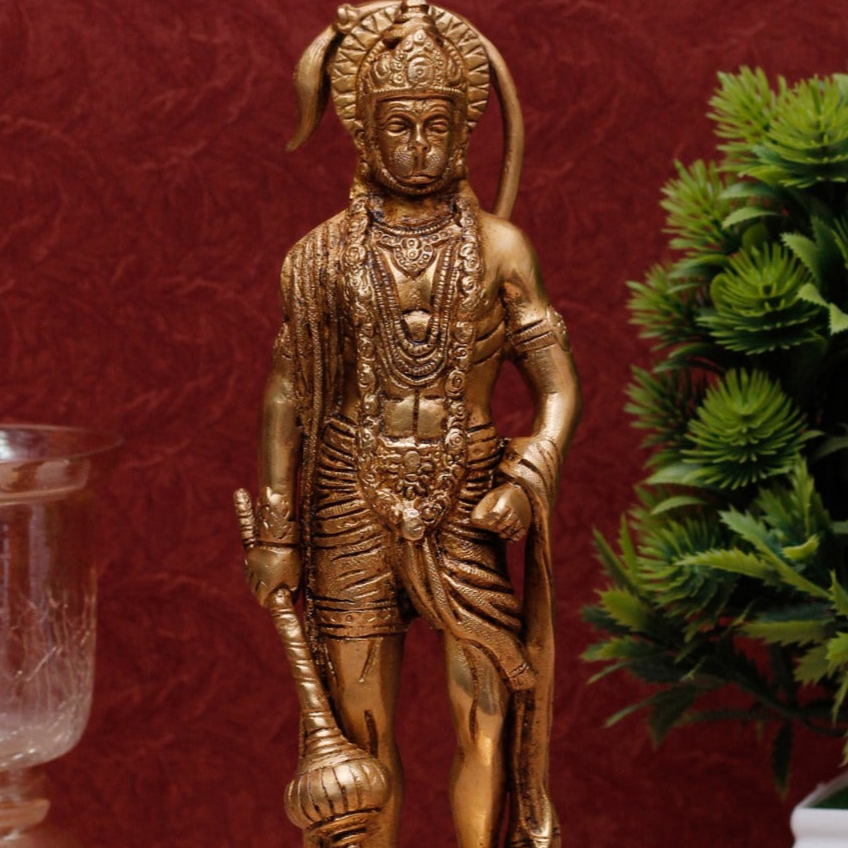 Brass Fine Exclusive Standing Pawan Putra Hanuman Idol 10 Inch - Image 2