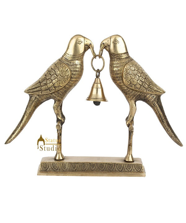 Brass Handicraft Home Office Indoor Table Décor Parrot Bell Set Showpiece 9" - Eco-friendly - Sama Homes