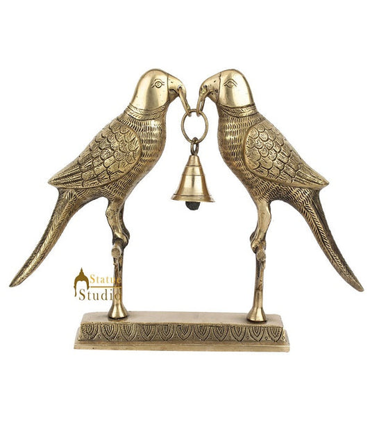 Brass Handicraft Home Office Indoor Table Décor Parrot Bell Set Showpiece 9"