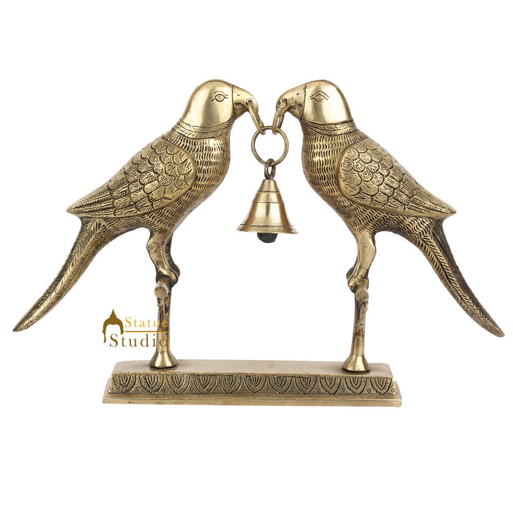 Brass Handicraft Home Office Indoor Table Décor Parrot Bell Set Showpiece 9"