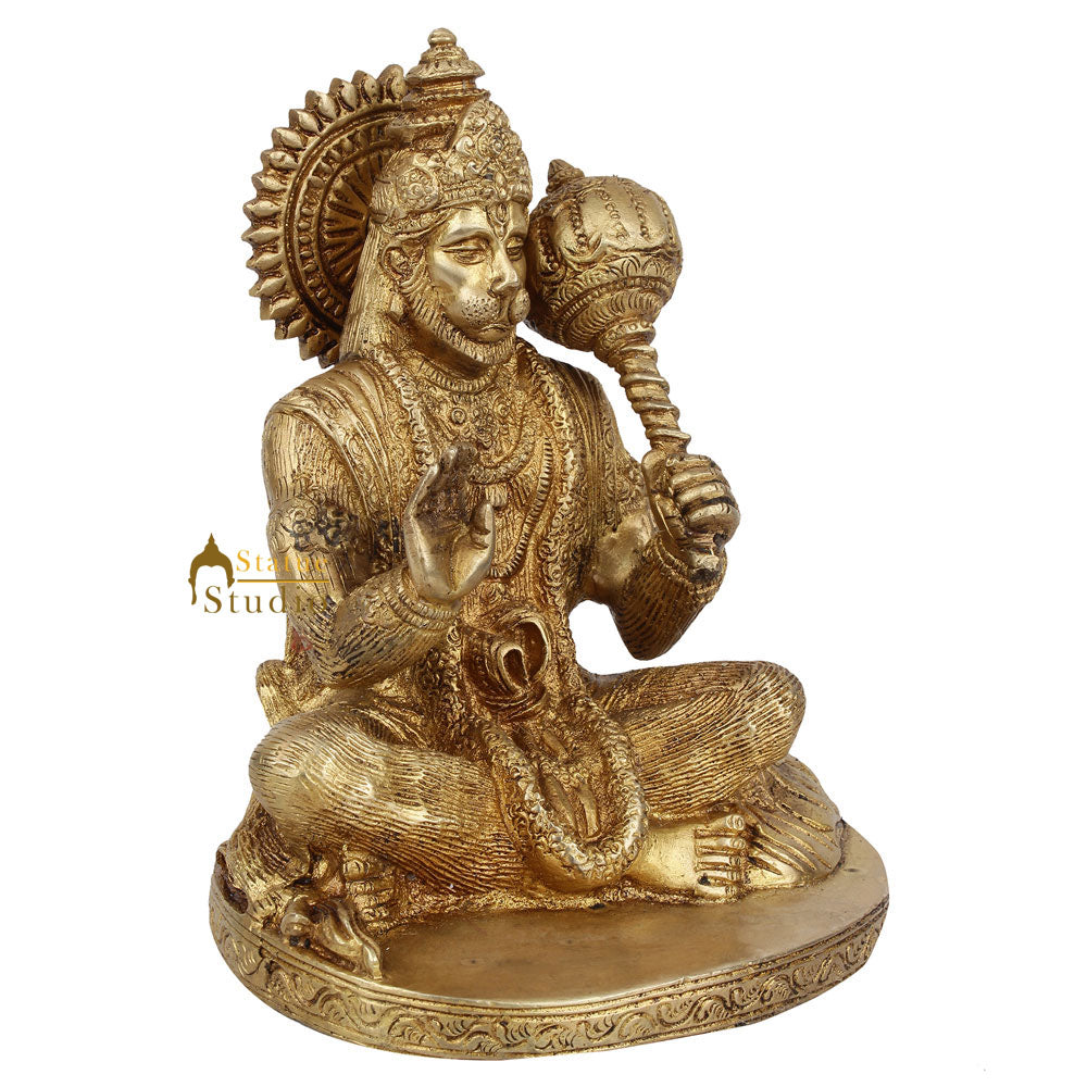 Brass Sitting Hanuman Statue For Home Decor 7" - Image 3