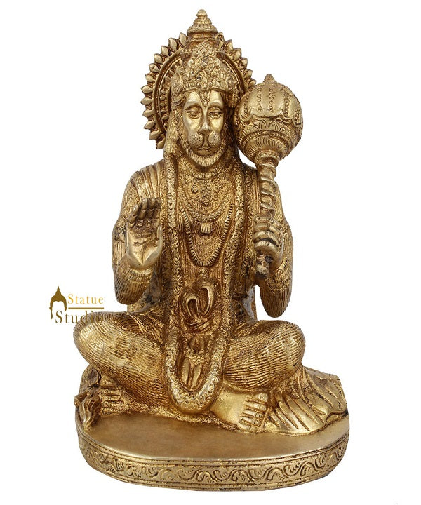 Brass Sitting Hanuman Statue For Home Decor 7" - Image 2
