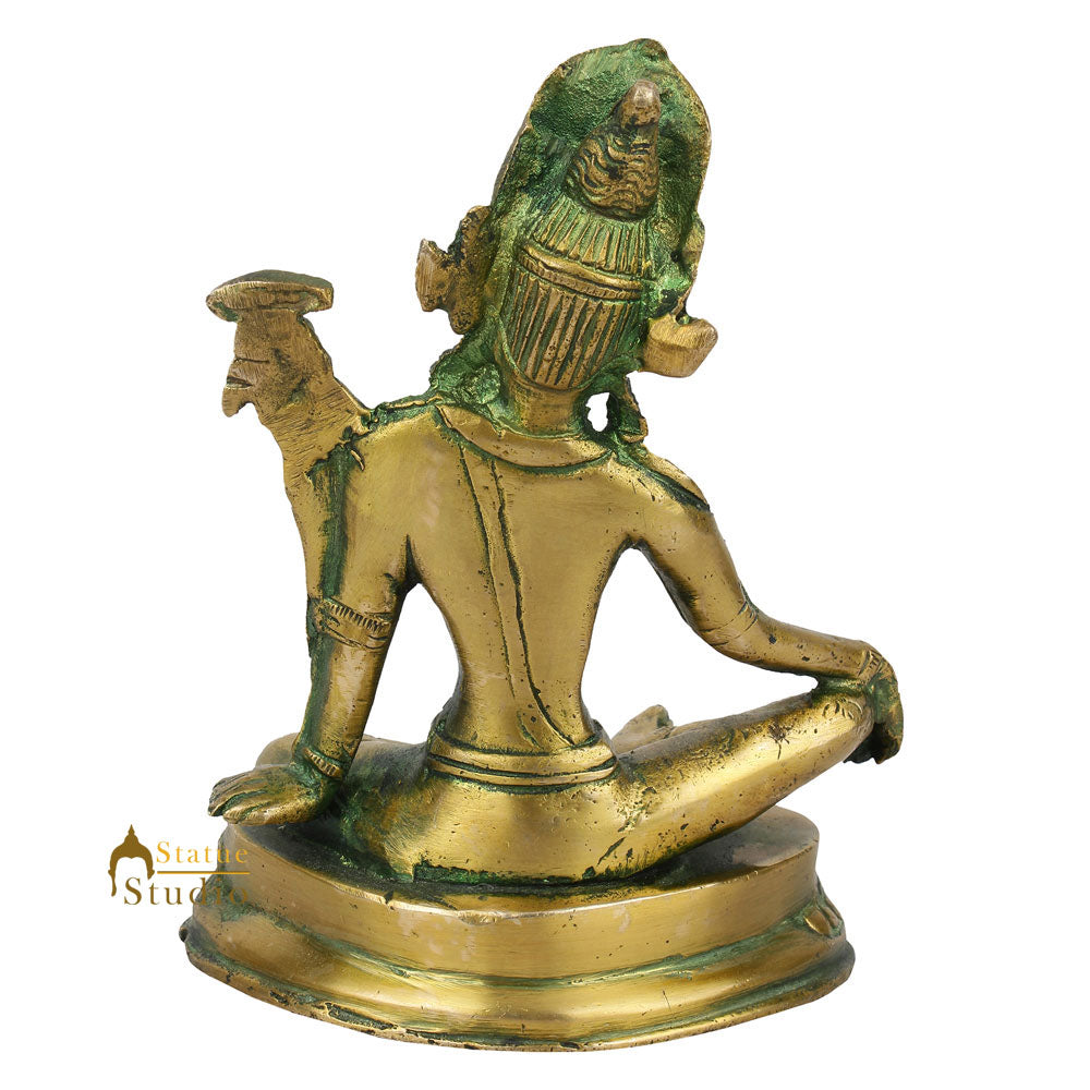 Antique Green Indian God Indra Murti Sitting On Base Inder Idol Statue Figure 6"