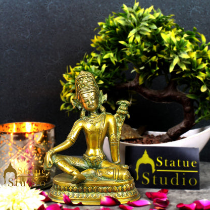 Antique Green Indian God Indra Murti Sitting On Base Inder Idol Statue Figure 6" by vendor-unknown - Hindu Gods