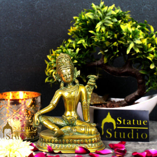 Antique Green Indian God Indra Murti Sitting On Base Inder Idol Statue Figure 6"