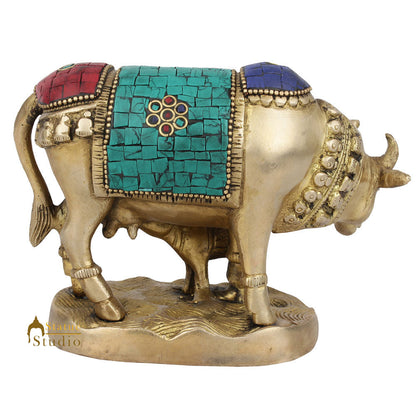 Indian Hindu Holy Sacred Cow Calf Statue Temple Décor Lucky Gift Murti Inlay 4" by vendor-unknown - Spiritual (View 4)