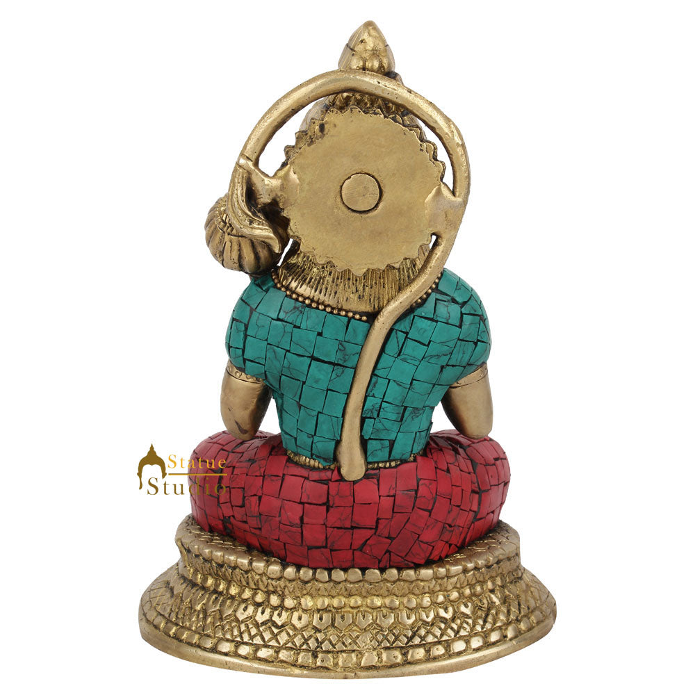 Brass Sitting Hanuman Idol Stone Work For Home Decor Showpiece 7"