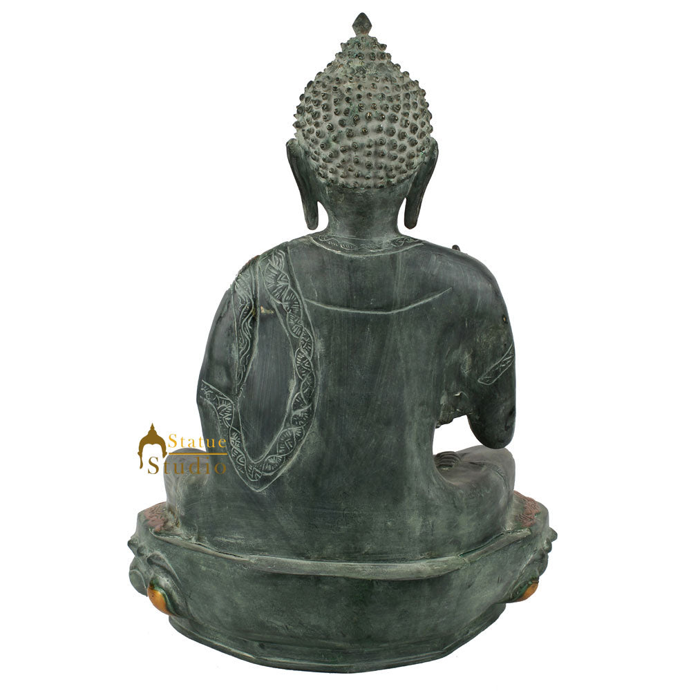 Antique Imitation Sakyamuni Lord Buddha Sitting Idol Statue Décor Gift Murti 19" - Image 4