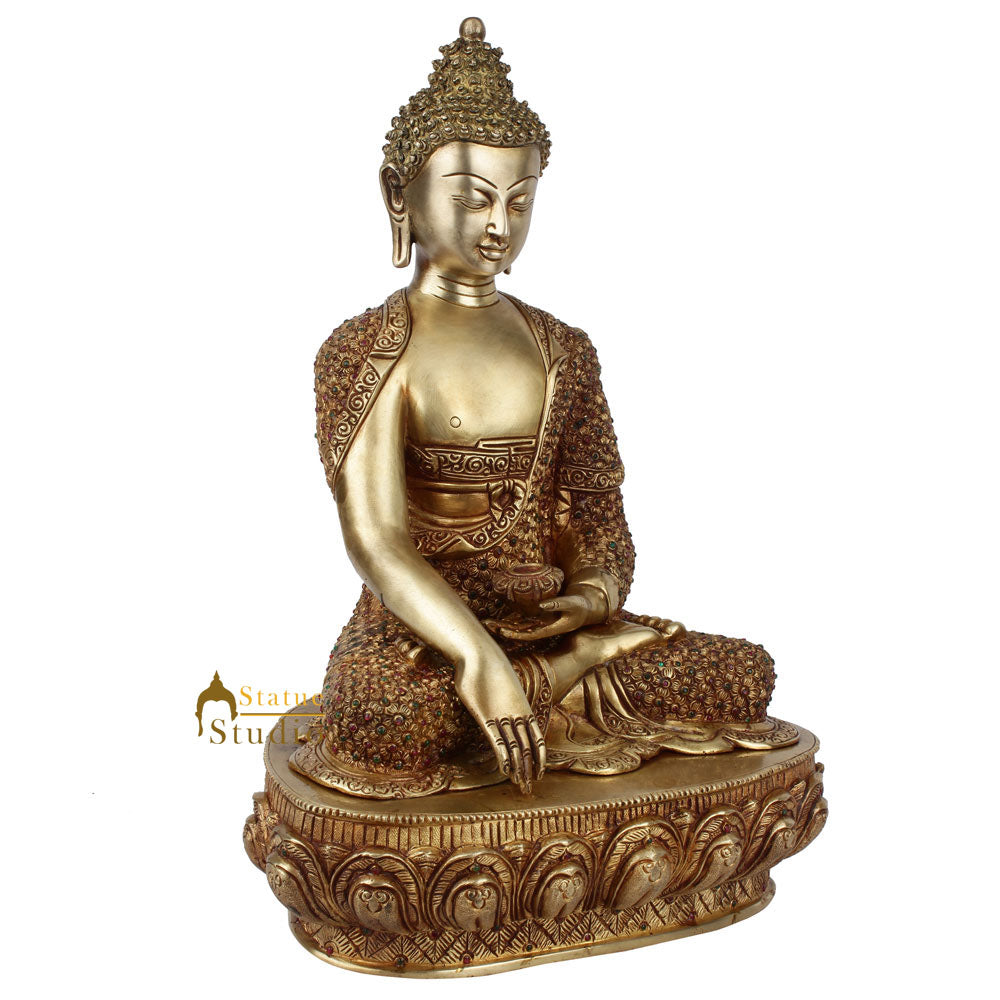 Exclusive Masterpiece Buddha Idol Decorated With Gems Fine Gift Décor Statue 17" - Image 3