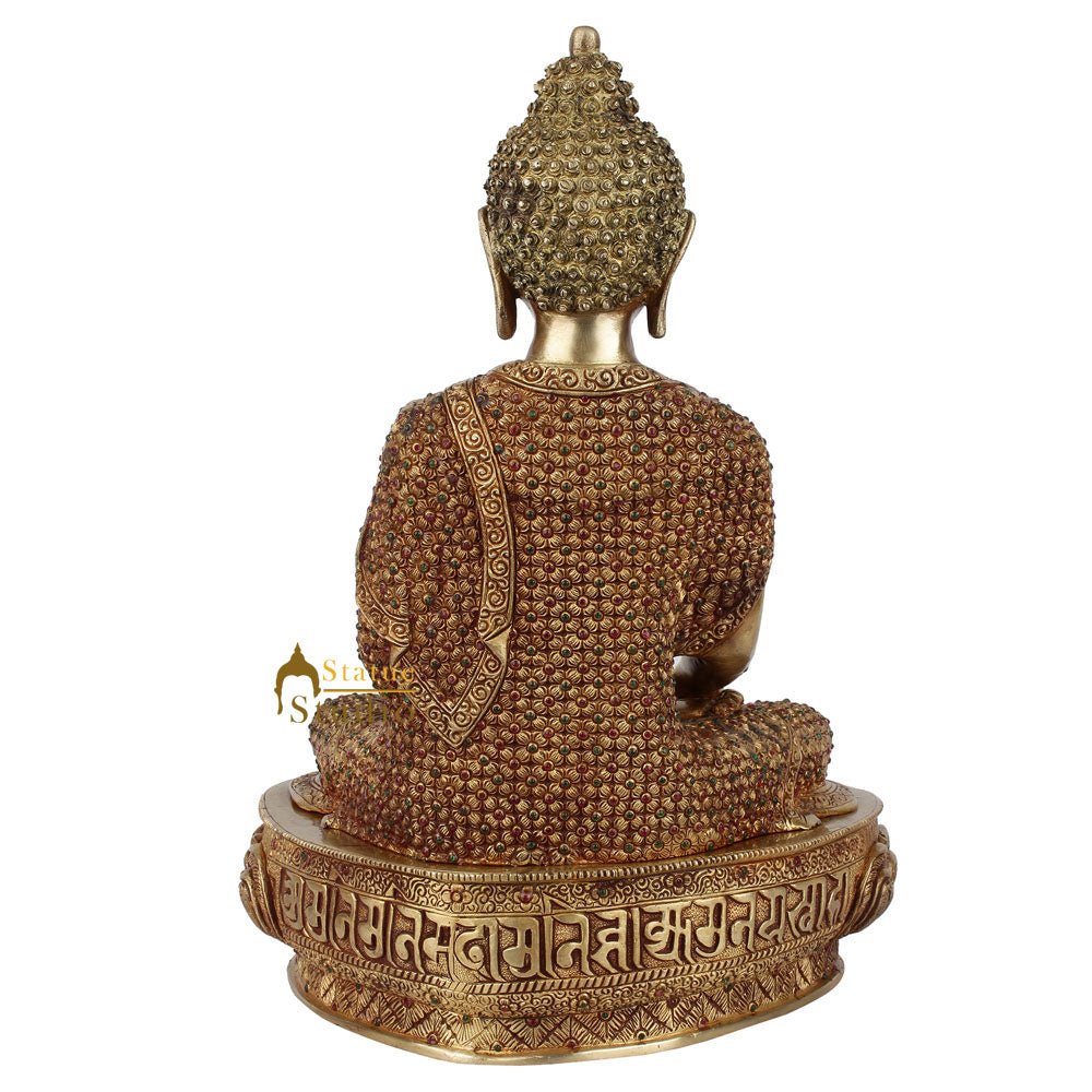 Exclusive Masterpiece Buddha Idol Decorated With Gems Fine Gift Décor Statue 17"