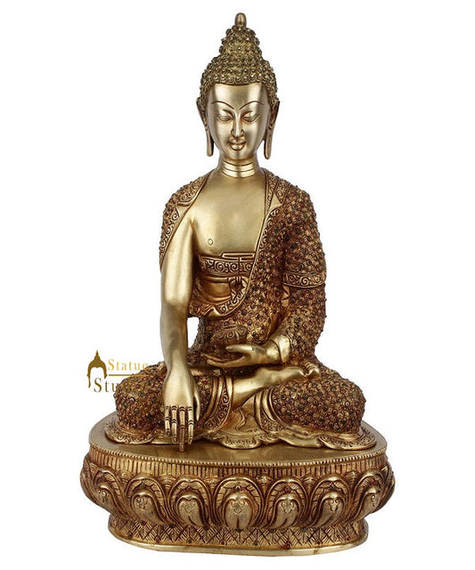 Exclusive Masterpiece Buddha Idol Decorated With Gems Fine Gift Décor Statue 17"