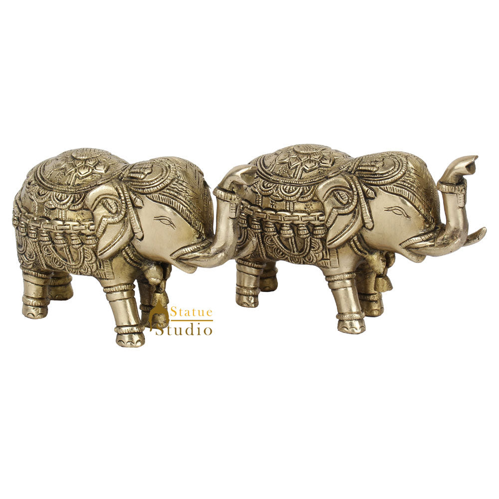 Indian Handicraft Brass Elephant Pair Small Décor Gifting Showpiece Statue 4" - Image 3