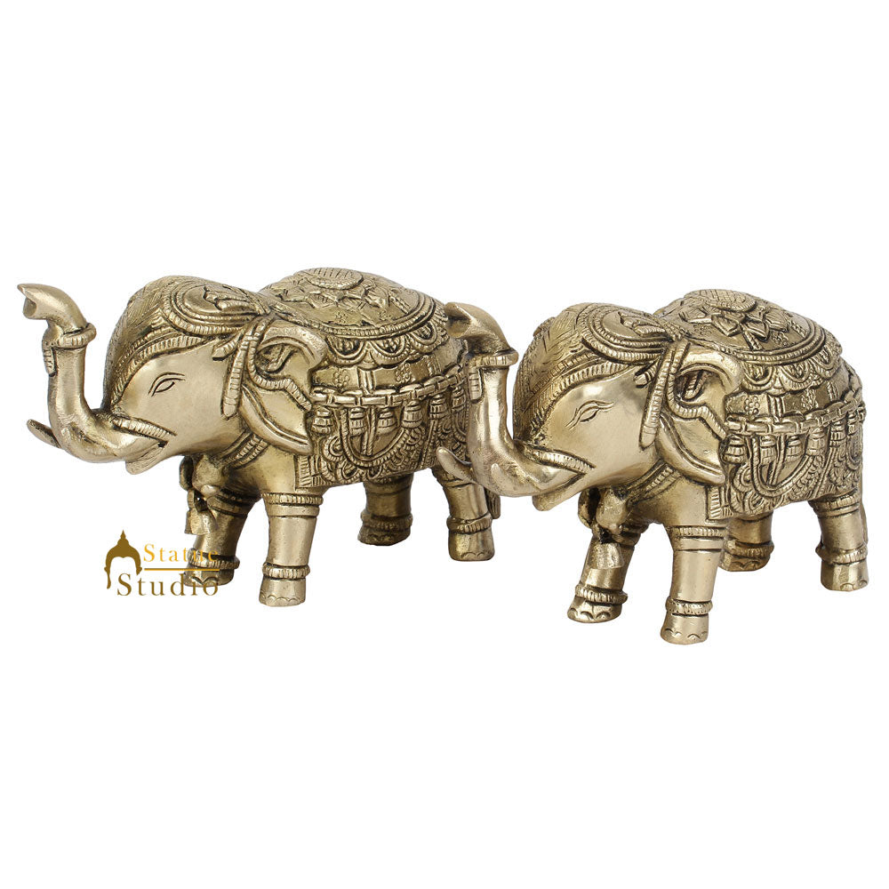 Indian Handicraft Brass Elephant Pair Small Décor Gifting Showpiece Statue 4" - Eco-friendly - Sama Homes