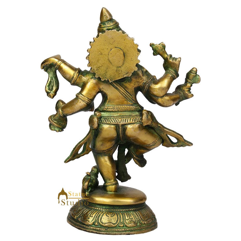 Exclusive Antique Green Finish Dancing Ganpati Idol Ganesh Murti Décor Statue 9" - Image 5