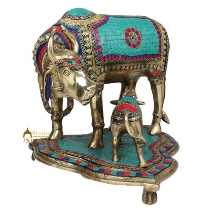 Indian Hindu Sacred Holy Cow Calf Pair Lucky Décor Gift Inlay Statue 16" by vendor-unknown - Spiritual (View 4)