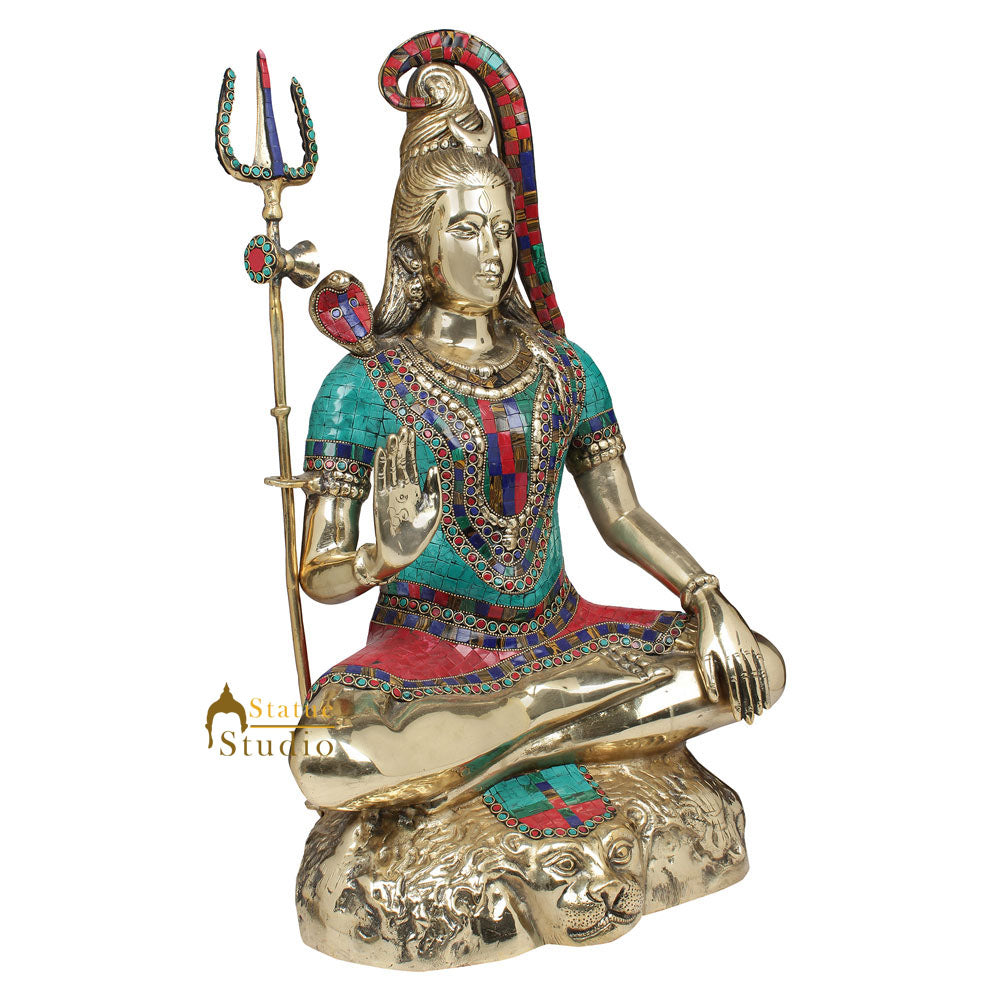 Brass Lord Shiva Statue Stone Work 2 Feet