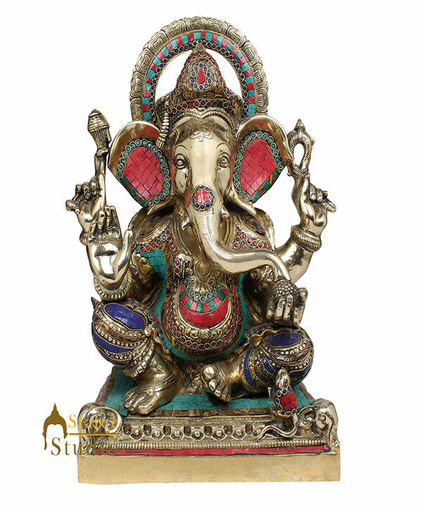 Large Size Ganesha Fine Inlay Ganpati Moorti Décor Gift Idol Statue Lucky 19" - Eco-friendly - Sama Homes