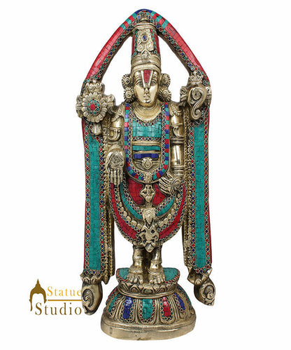 South Indian Lord Tirupathi Balaji Murti Décor Inlay Statue Gifting Idol 2 Feet by vendor-unknown - Hindu Gods (View 3)