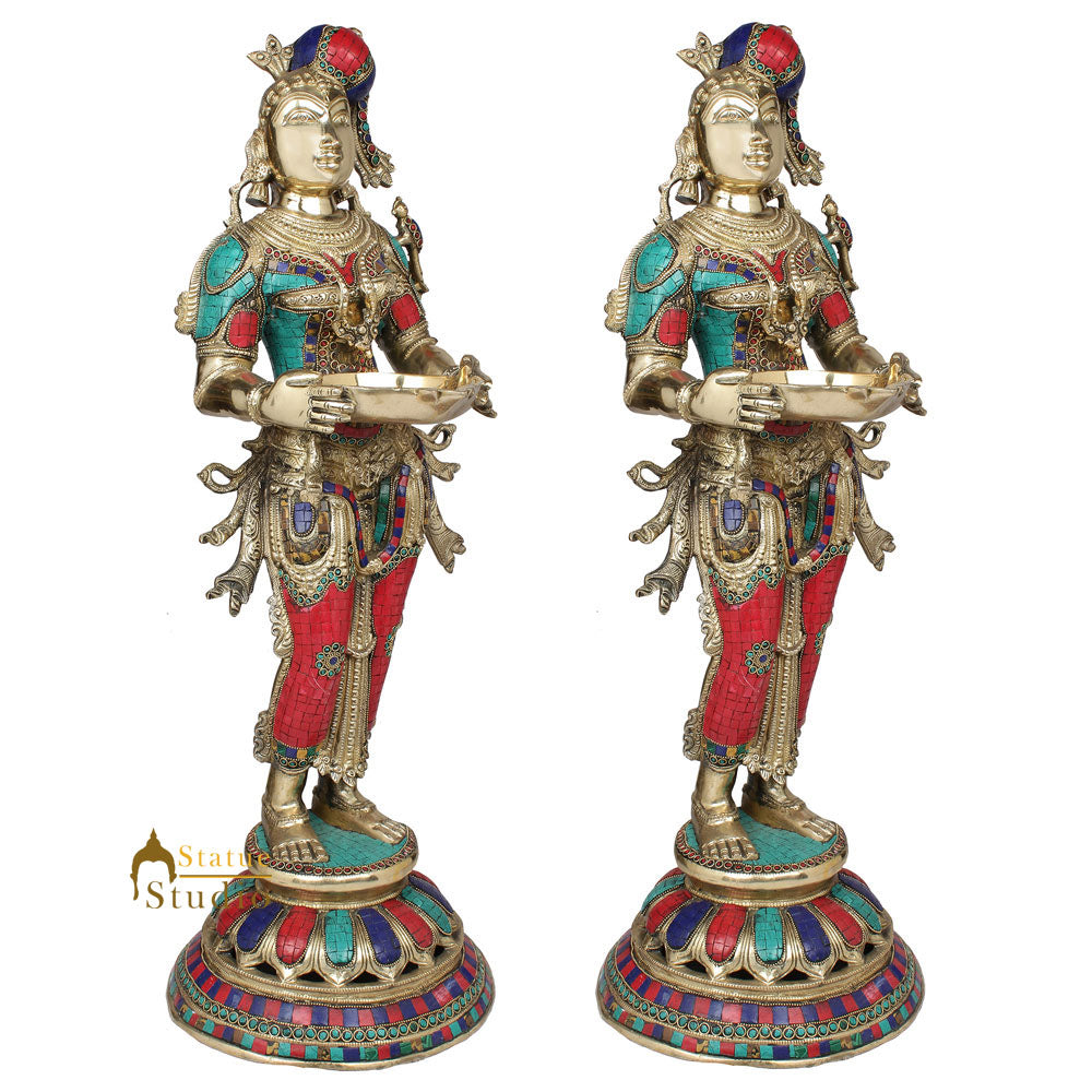Large Celestial Diwali Fengshui Vastu Décor Deeplaxmi Pair Inlay Statue 2.5 Feet