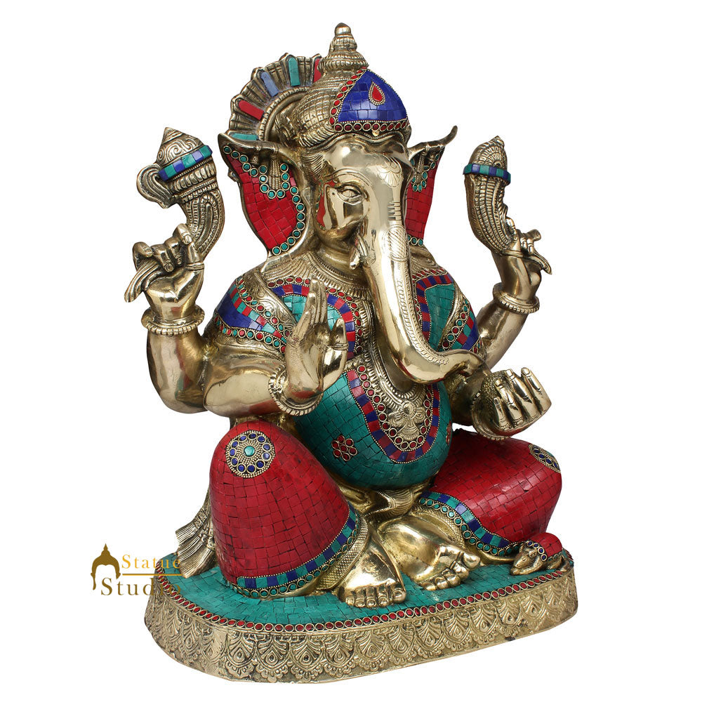 Large Size Ganesha Fine Inlay Ganpati Murti Décor Gift Idol Statue Lucky 20"
