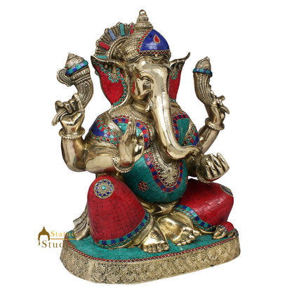 Large Size Ganesha Fine Inlay Ganpati Murti Décor Gift Idol Statue Lucky 20" by vendor-unknown - Hindu Gods (View 3)