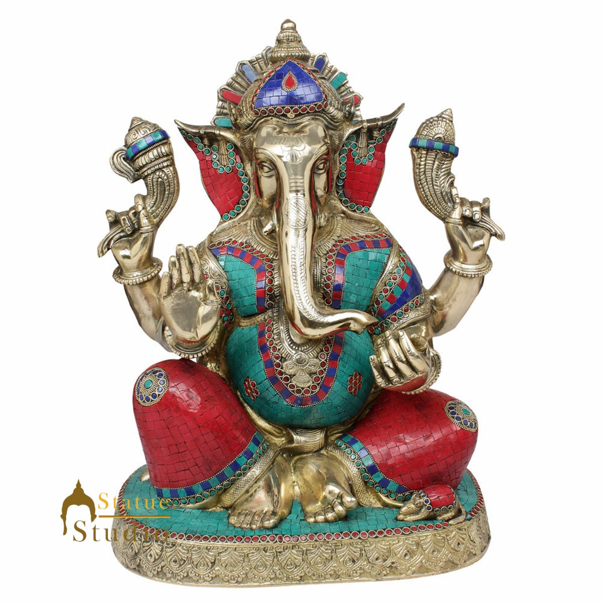 Large Size Ganesha Fine Inlay Ganpati Murti Décor Gift Idol Statue Lucky 20" - Image 2