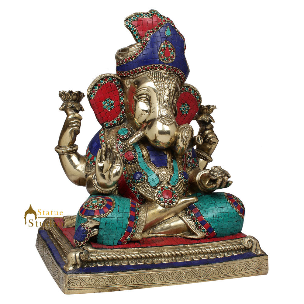 Large Size Ganesha Fine Inlay Ganpati Moorti Décor Gift Idol Statue Lucky 20" - Image 3