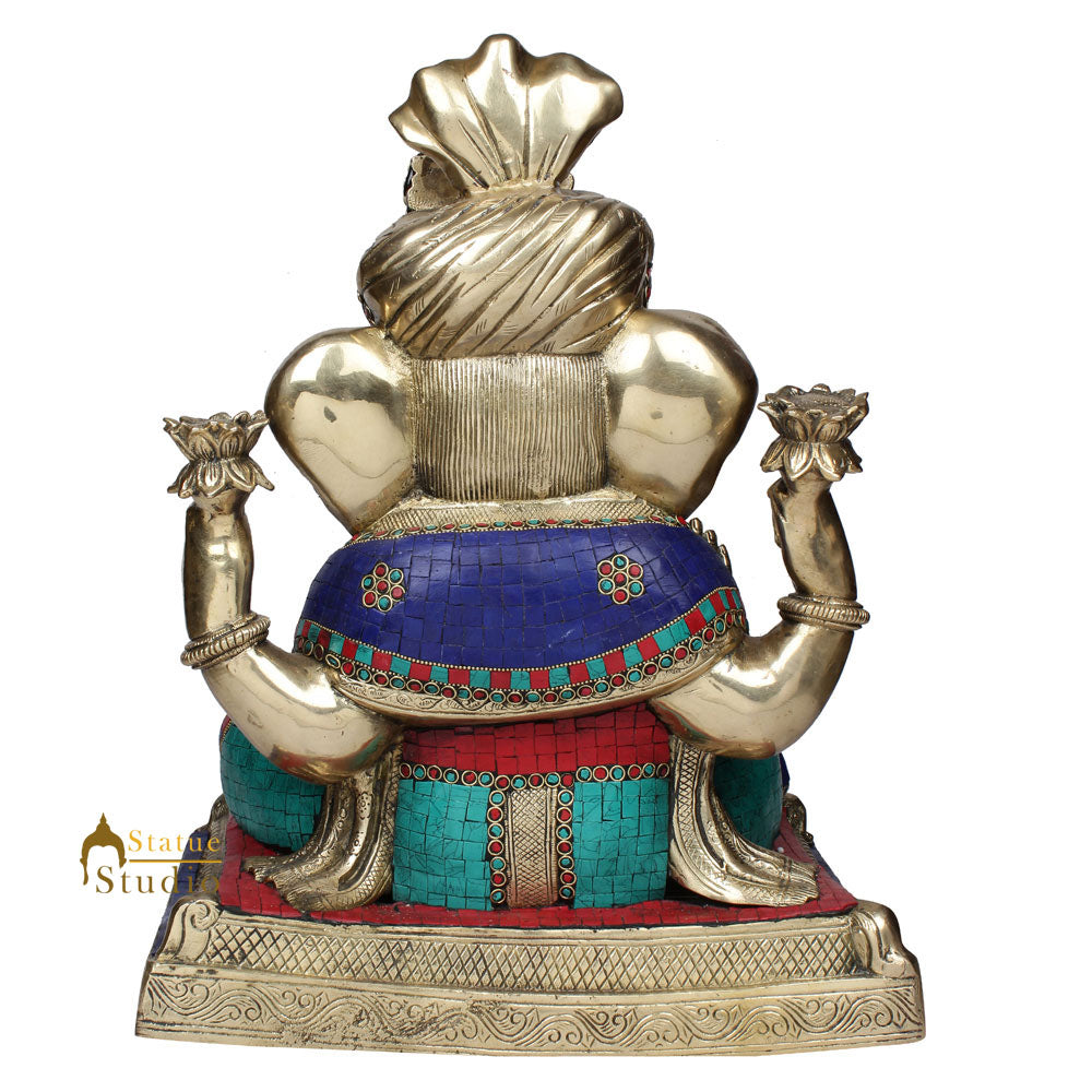 Large Size Ganesha Fine Inlay Ganpati Moorti Décor Gift Idol Statue Lucky 20" - Image 4