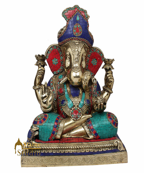 Large Size Ganesha Fine Inlay Ganpati Moorti Décor Gift Idol Statue Lucky 20"