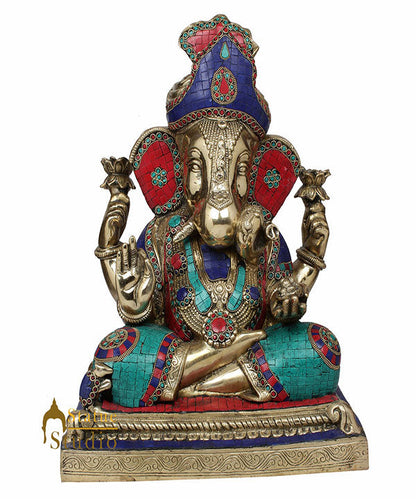 Large Size Ganesha Fine Inlay Ganpati Moorti Décor Gift Idol Statue Lucky 20" by vendor-unknown - Hindu Gods