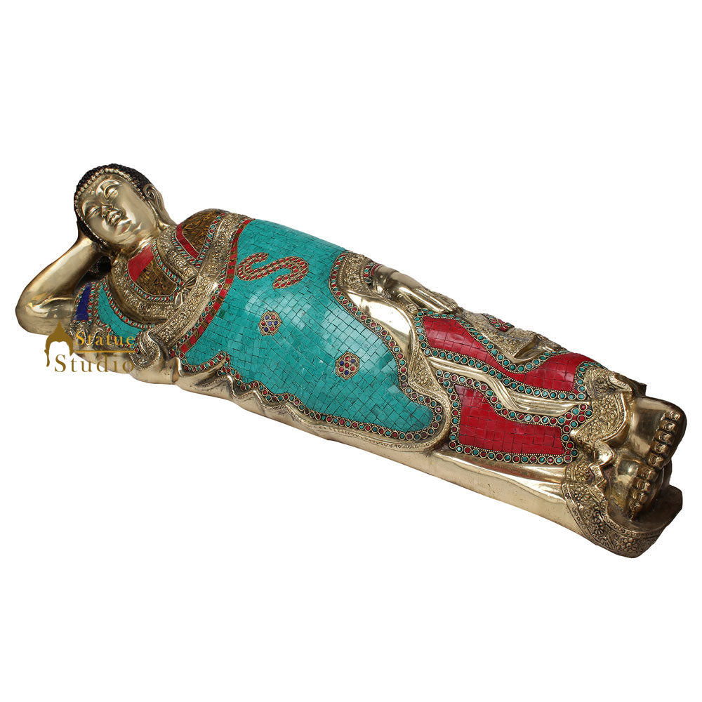 Tibetan Chinese Lord Buddha Sleeping Bodhisattva 3 Feet Idol Décor Gift Statue