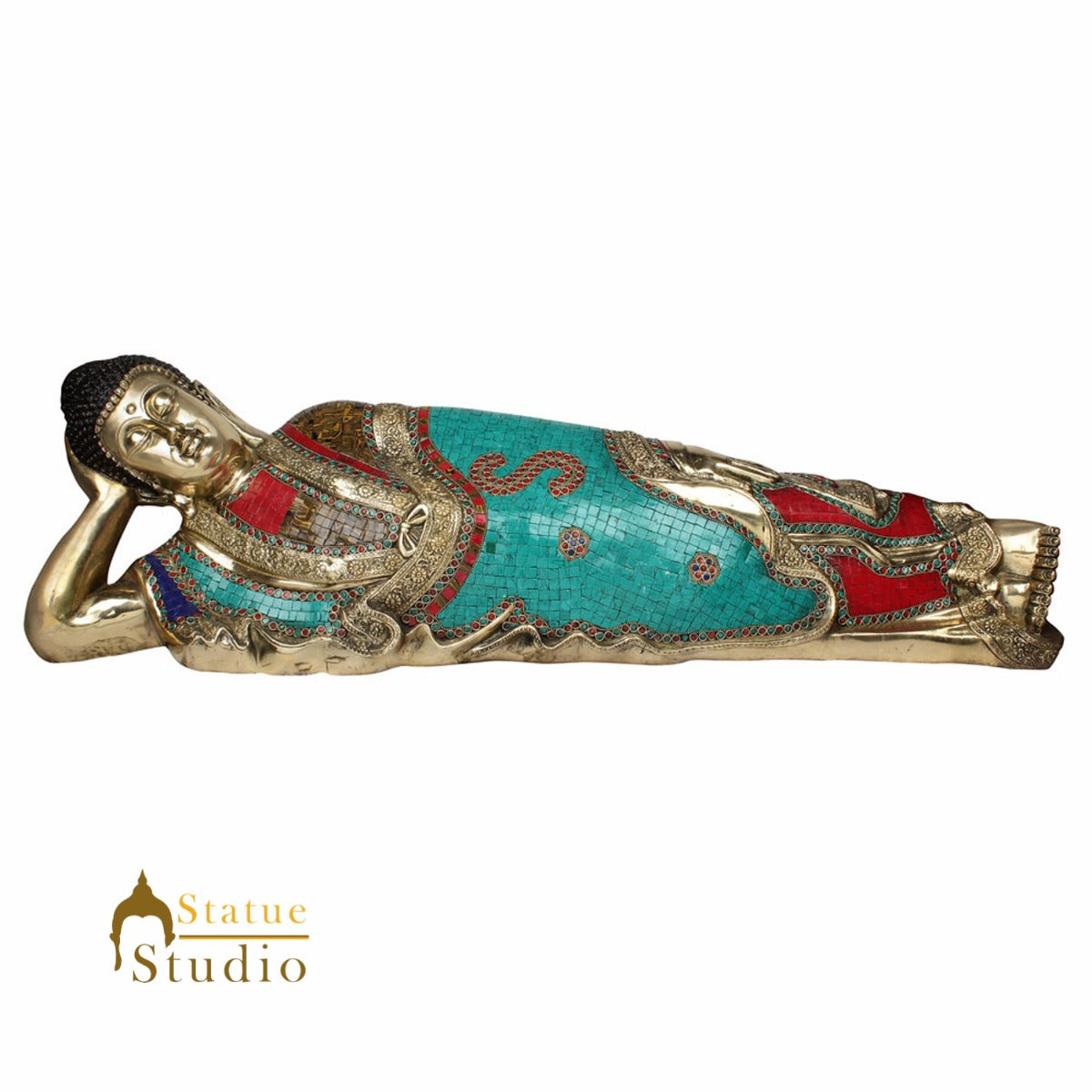 Tibetan Chinese Lord Buddha Sleeping Bodhisattva 3 Feet Idol Décor Gift Statue