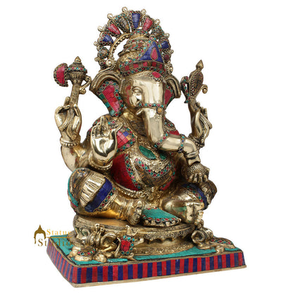 Large Size Ganesha Fine Inlay Ganpati Murti Décor Gift Idol Statue Lucky 22" by vendor-unknown - Hindu Gods (View 3)