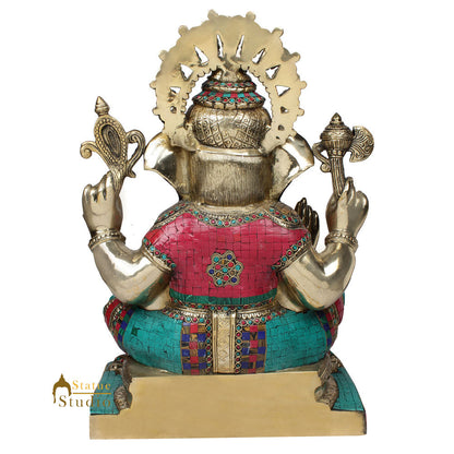 Large Size Ganesha Fine Inlay Ganpati Murti Décor Gift Idol Statue Lucky 22" by vendor-unknown - Hindu Gods (View 4)