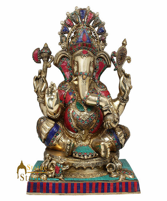 Large Size Ganesha Fine Inlay Ganpati Murti Décor Gift Idol Statue Lucky 22"