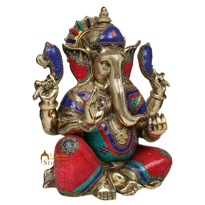 Large Size Ganesha Fine Inlay Ganpati Murti Décor Gift Idol Lucky Statue 21" by vendor-unknown - Hindu Gods (View 3)