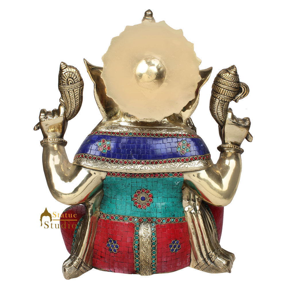 Large Size Ganesha Fine Inlay Ganpati Murti Décor Gift Idol Lucky Statue 21" - Image 4