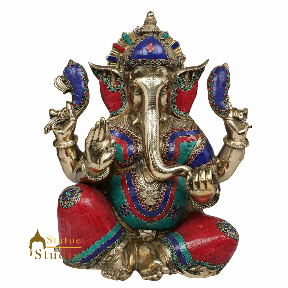 Large Size Ganesha Fine Inlay Ganpati Murti Décor Gift Idol Lucky Statue 21"