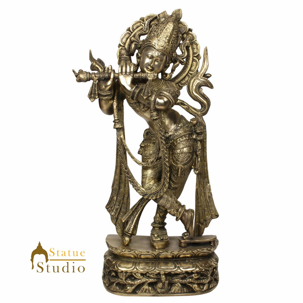Indian Hindu God Lord Krishna Fluting Fine Décor Idol Gift Murti Statue 2 Feet - Eco-friendly - Sama Homes