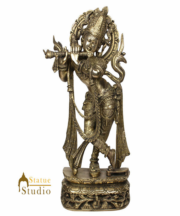 Indian Hindu God Lord Krishna Fluting Fine Décor Idol Gift Murti Statue 2 Feet - Image 2
