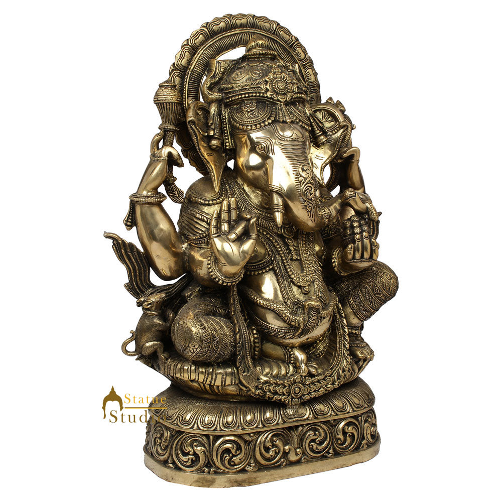 Fine Carving Hindu God Ganpati Ganesha Murti Décor Idol Lucky Gift Statue 21" - Image 3