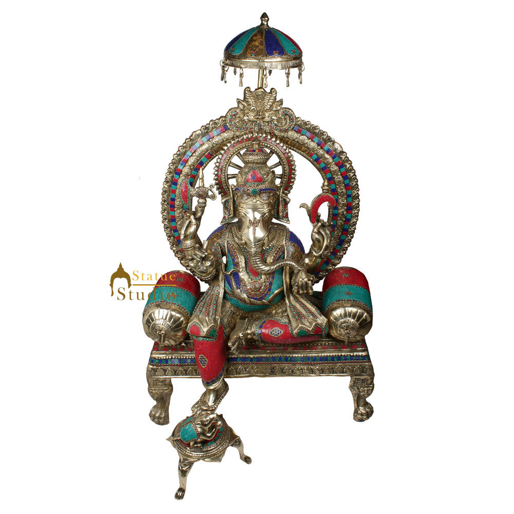 Very Large Ganpati Ganesh Murti Décor Idol Indoor Outdoor Inlay Statue 4 Feet